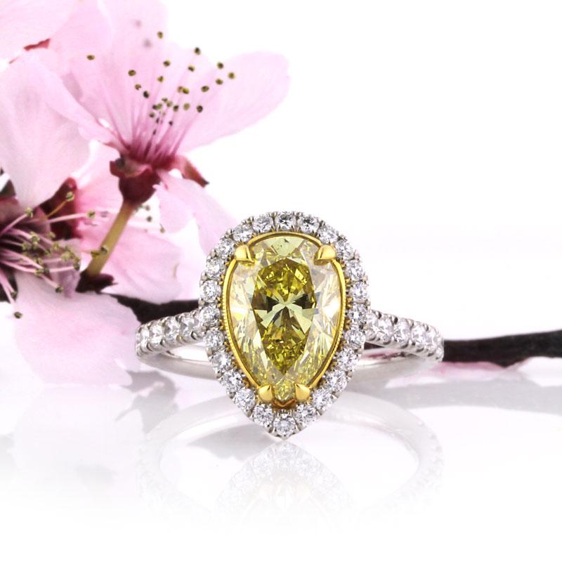 Mark Broumand 3.65ct Fancy Intense Yellow Pear Shaped Diamond Engagement Ring 2