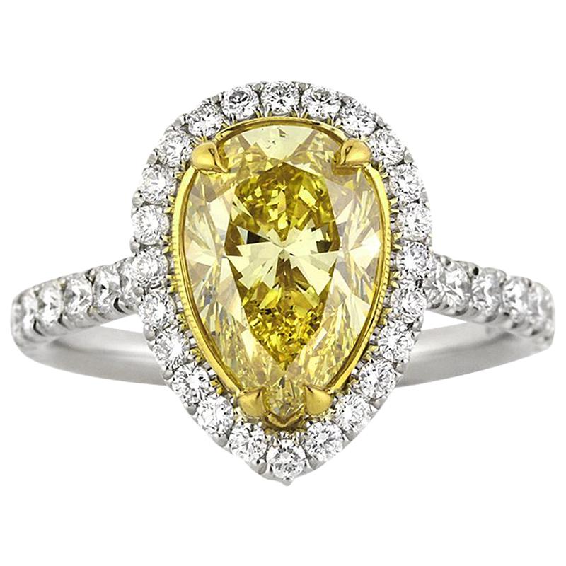 Mark Broumand 3.65ct Fancy Intense Yellow Pear Shaped Diamond Engagement Ring