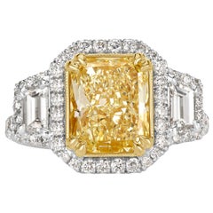 Mark Broumand 3.73 Carat Fancy Light Yellow Radiant Cut Diamond Engagement Ring