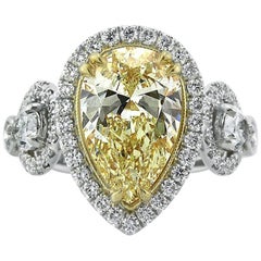 Mark Broumand 3.73 Carat Fancy Yellow Pear Shaped Diamond Engagement Ring