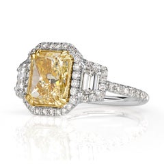 Mark Broumand 3.73 Carat Fancy Light Yellow Radiant Cut Diamond Engagement Ring