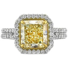 Mark Broumand 3.81 Carat Fancy Light Yellow Radiant Cut Diamond Engagement Ring