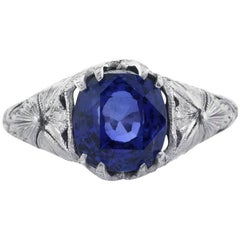 Antique Mark Broumand 3.90 Carat Cushion Cut Ceylon Sapphire Engagement Ring