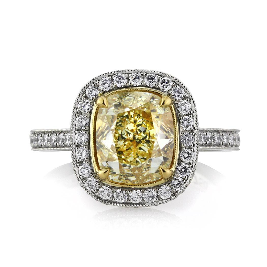 Women's or Men's Mark Broumand 3.90 Carat Fancy Yellow Cushion Brilliant Diamond Engagement Ring