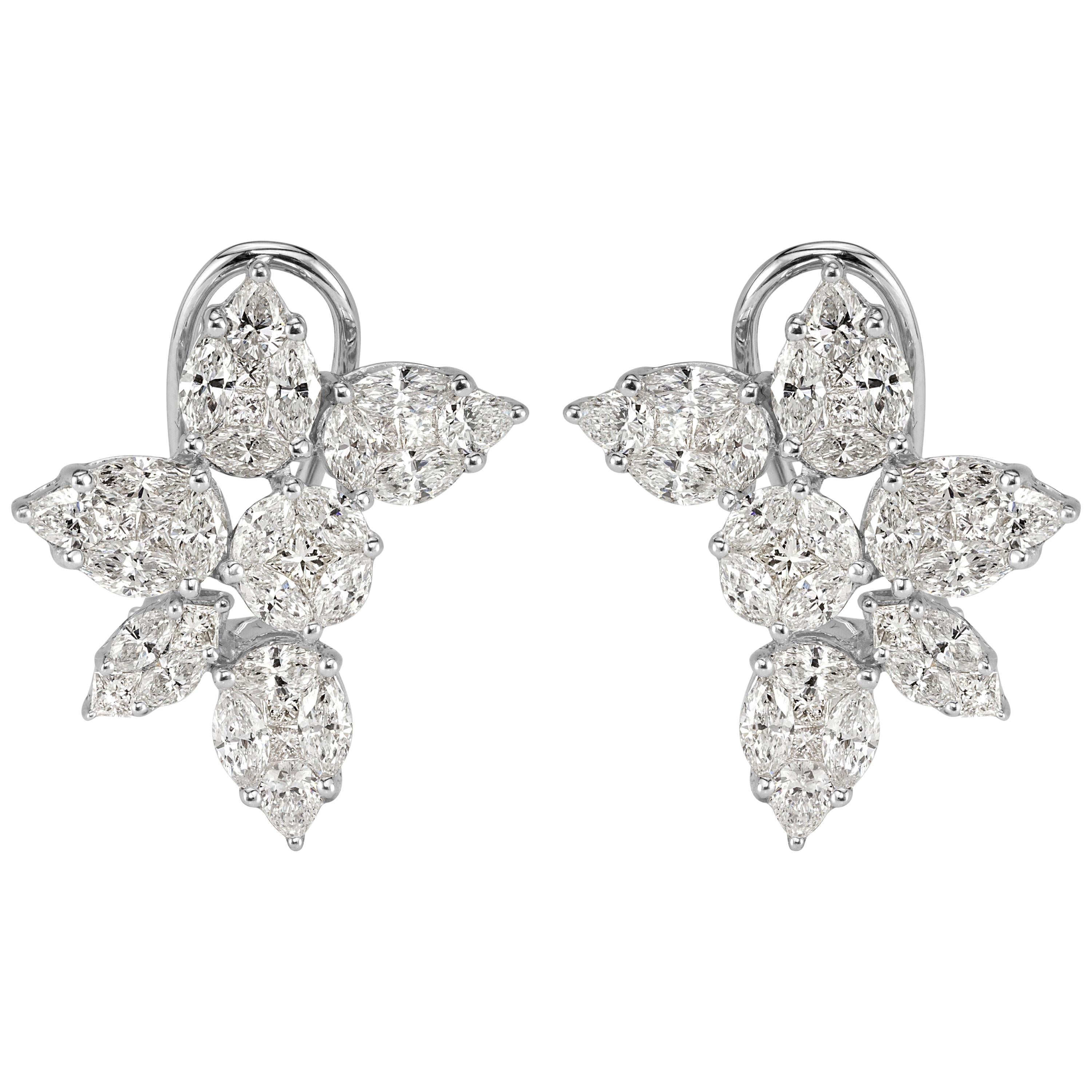 Mark Broumand 4.00 Carat Floral Cluster Diamond Earrings
