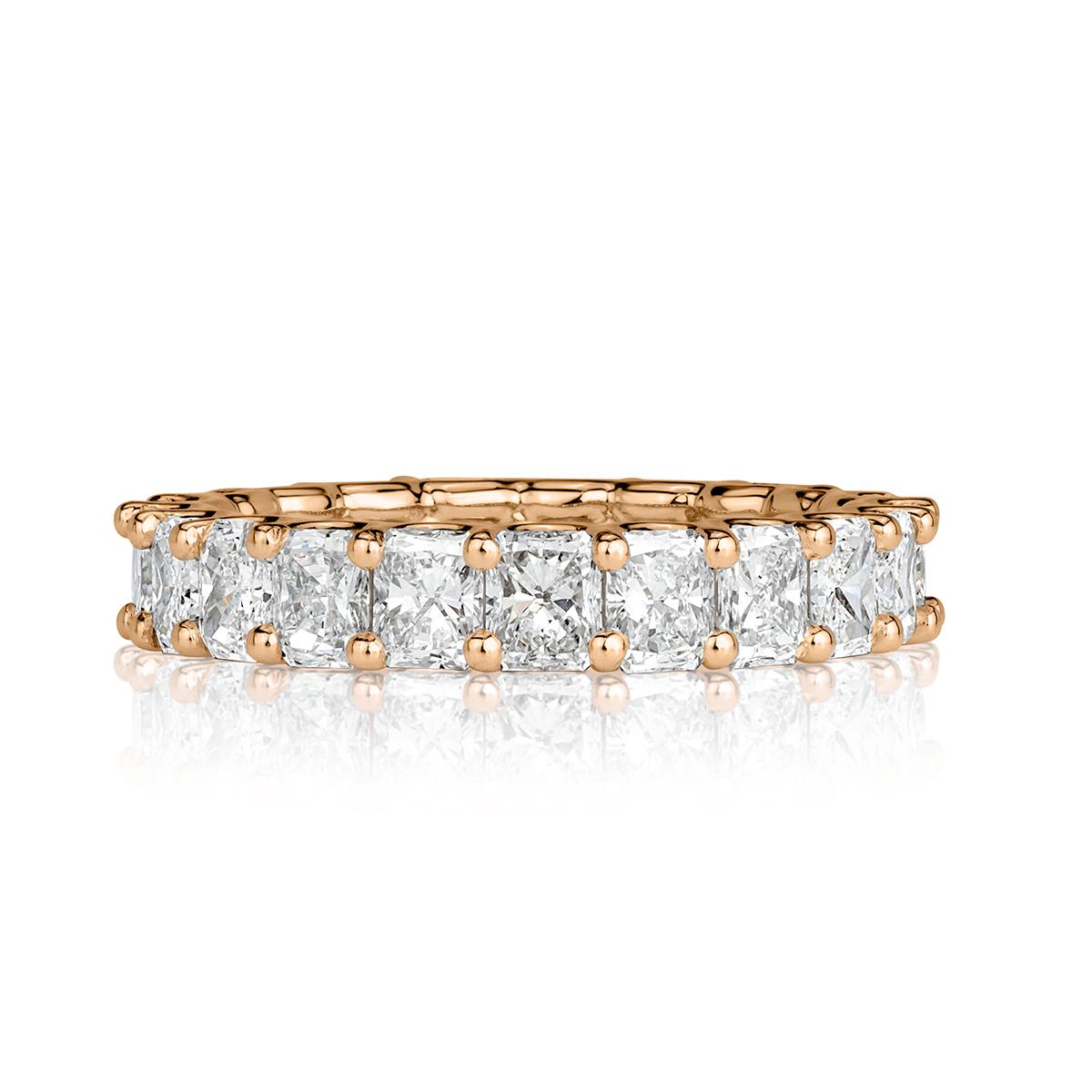 Women's or Men's Mark Broumand 4.14 Carat Radiant Cut Diamond Eternity Band in 18 Karat Rose Gold For Sale