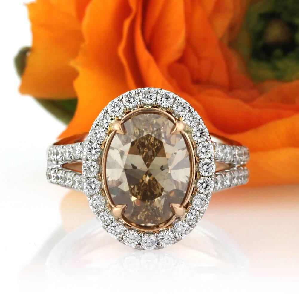 Mark Broumand 4.28 Carat Fancy Brown Yellow Oval Cut Diamond Engagement Ring In New Condition In Los Angeles, CA
