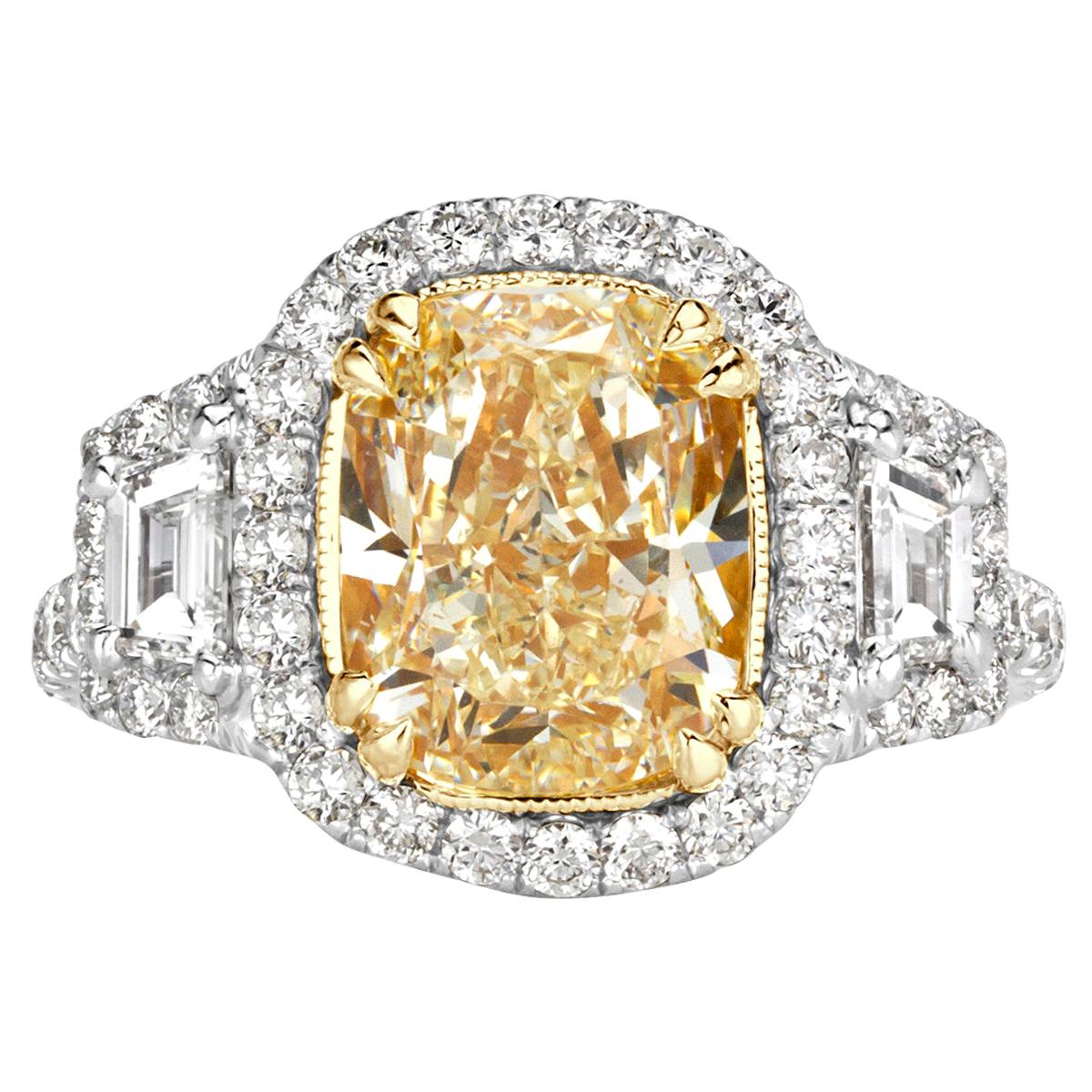 Mark Broumand 4.83 Carat Fancy Light Yellow Cushion Cut Diamond Engagement Ring