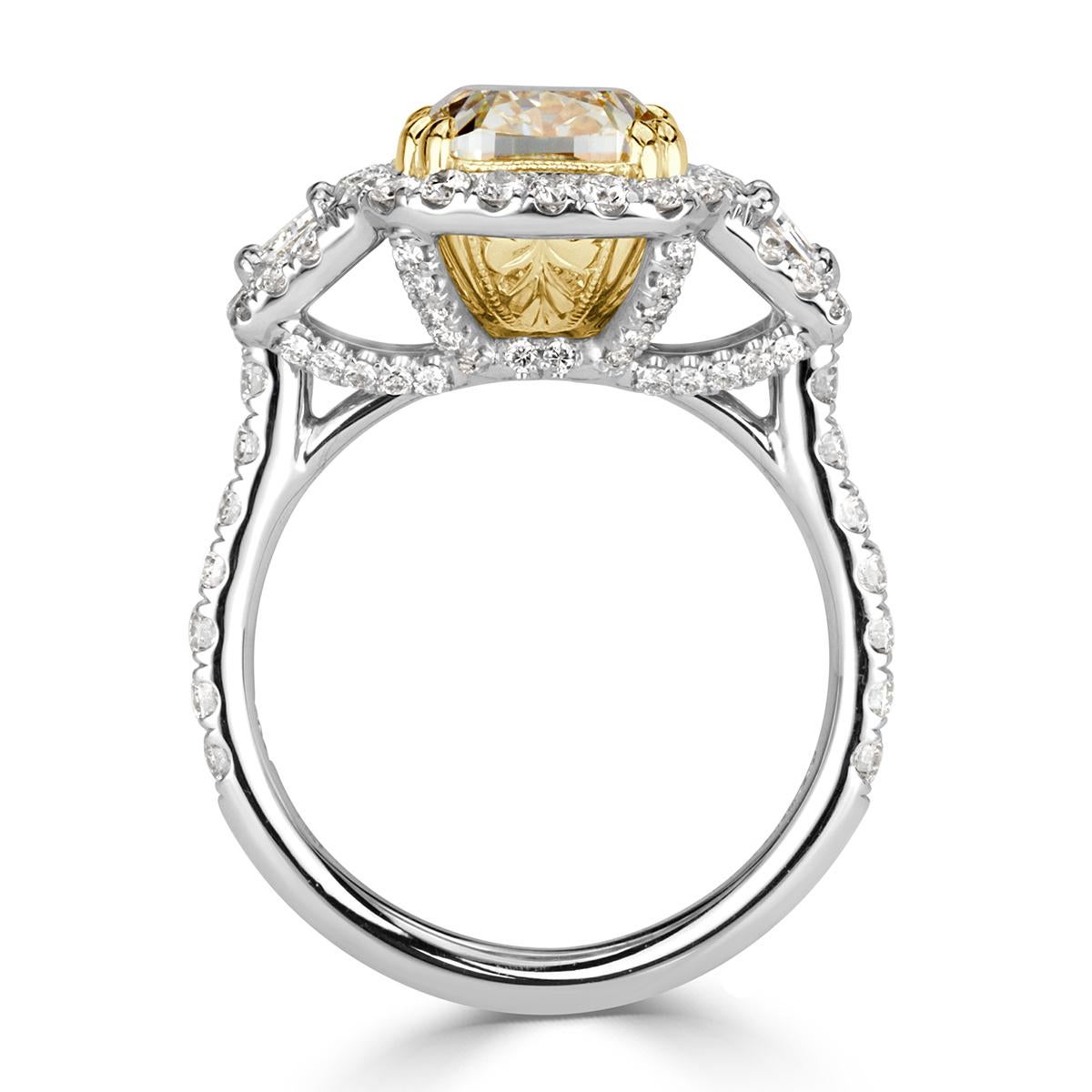 Mark Broumand 4.83 Carat Fancy Light Yellow Cushion Cut Diamond Engagement Ring In New Condition In Los Angeles, CA