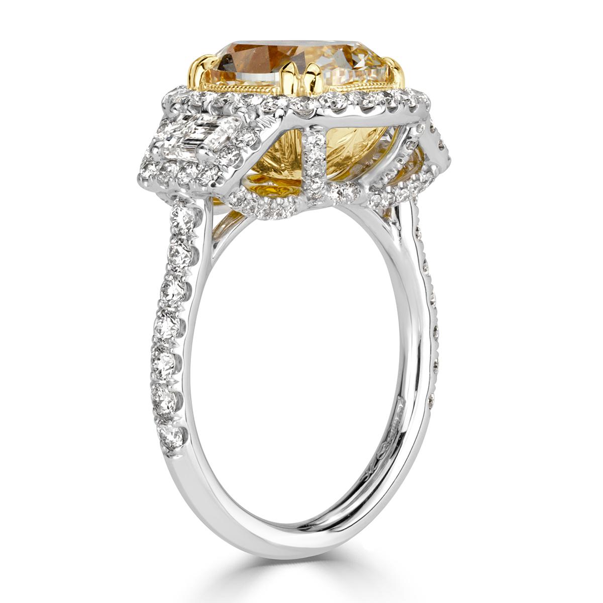 Women's or Men's Mark Broumand 4.83 Carat Fancy Light Yellow Cushion Cut Diamond Engagement Ring