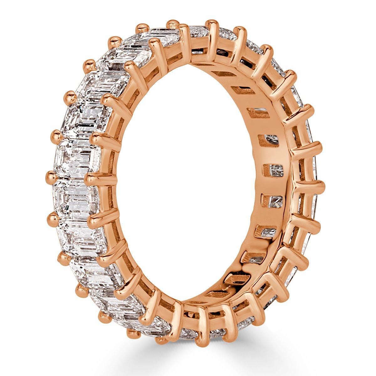 Modern Mark Broumand 4.87 Carat Emerald Cut Eternity Band in 18 Karat Rose Gold For Sale