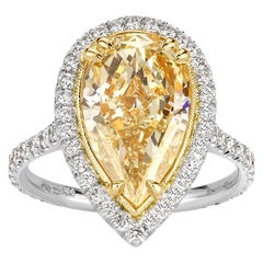 Mark Broumand 4.94 Carat Fancy Light Yellow Pear Shaped Diamond Ring
