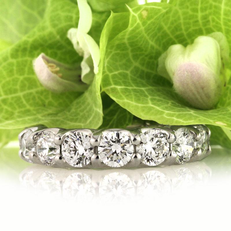 Created to perfection in 18k white gold, this stunning diamond eternity band showacses 5.00ct of round brilliant cut diamonds graded at E-F, VS1-VS2. They are set in a custom,