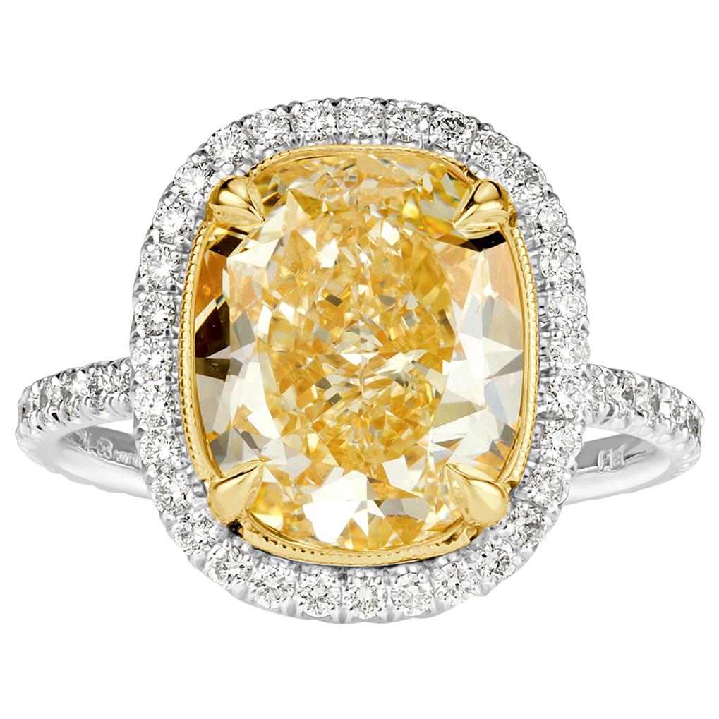 Mark Broumand 5.16 Carat Cushion Cut Light Yellow Diamond Engagement Ring