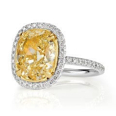 Mark Broumand 5.16 Carat Cushion Cut Light Yellow Diamond Engagement Ring