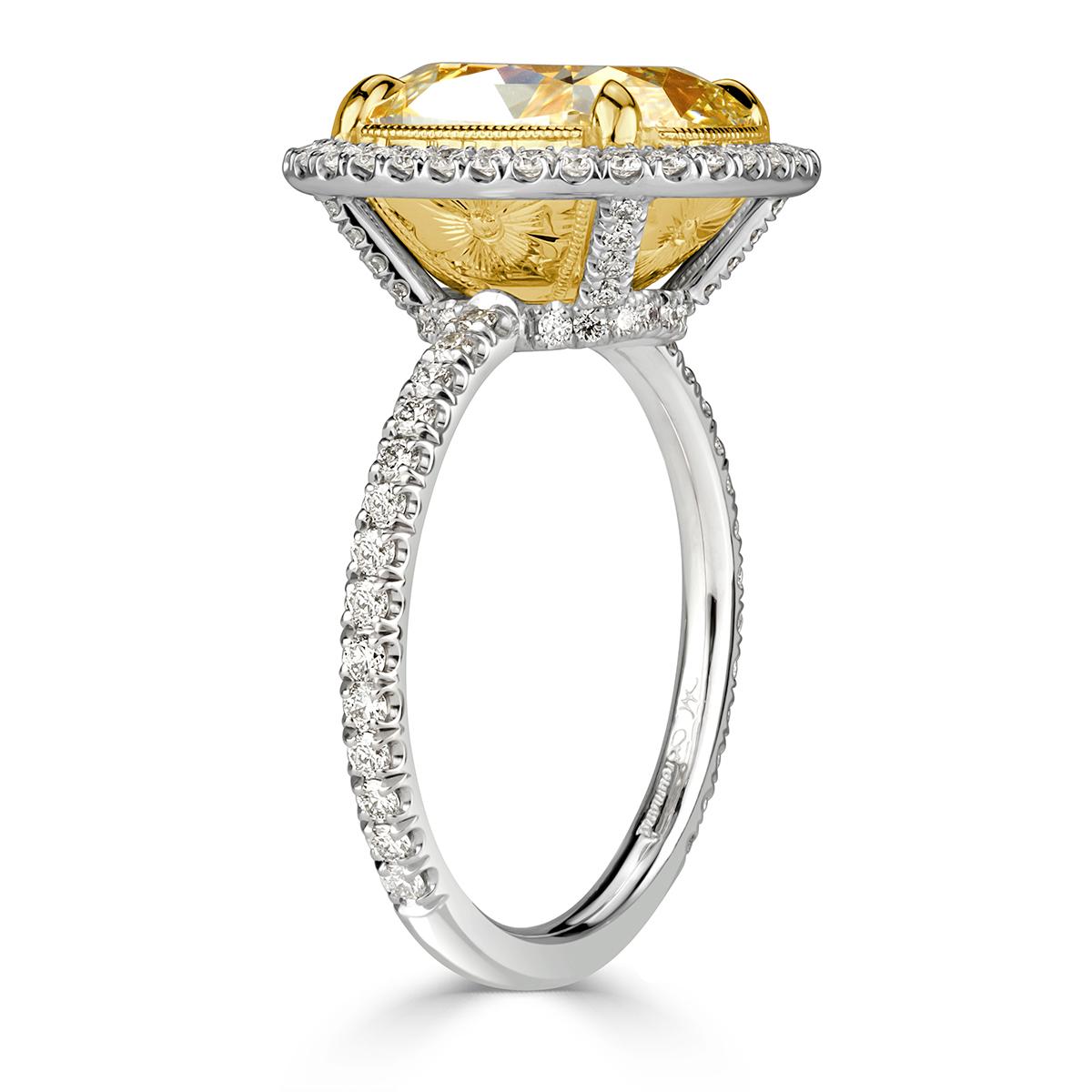 Mark Broumand 5.16 Carat Cushion Cut Light Yellow Diamond Engagement Ring In New Condition In Los Angeles, CA