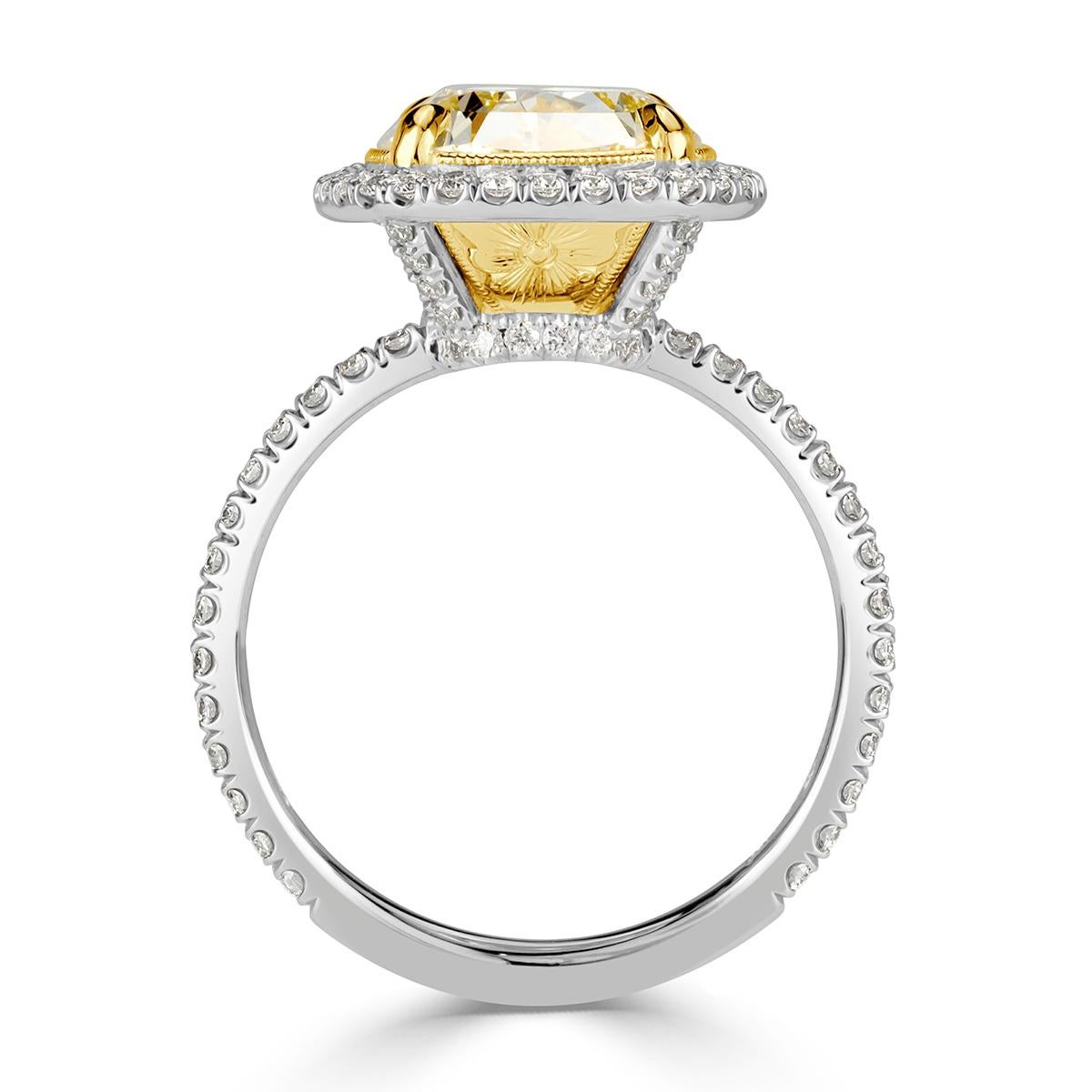 Women's or Men's Mark Broumand 5.16 Carat Cushion Cut Light Yellow Diamond Engagement Ring