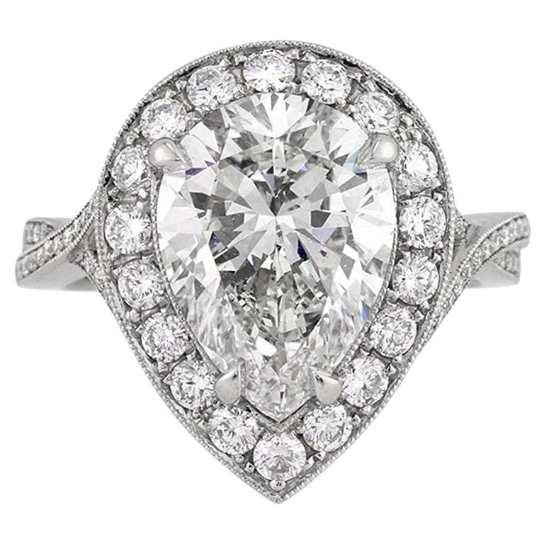 Mark Broumand 5.36 Carat Pear Shaped Diamond Engagement Ring