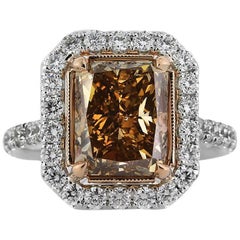 Mark Broumand 5.51 Carat Fancy Brownish Yellow Radiant Cut Diamond Ring
