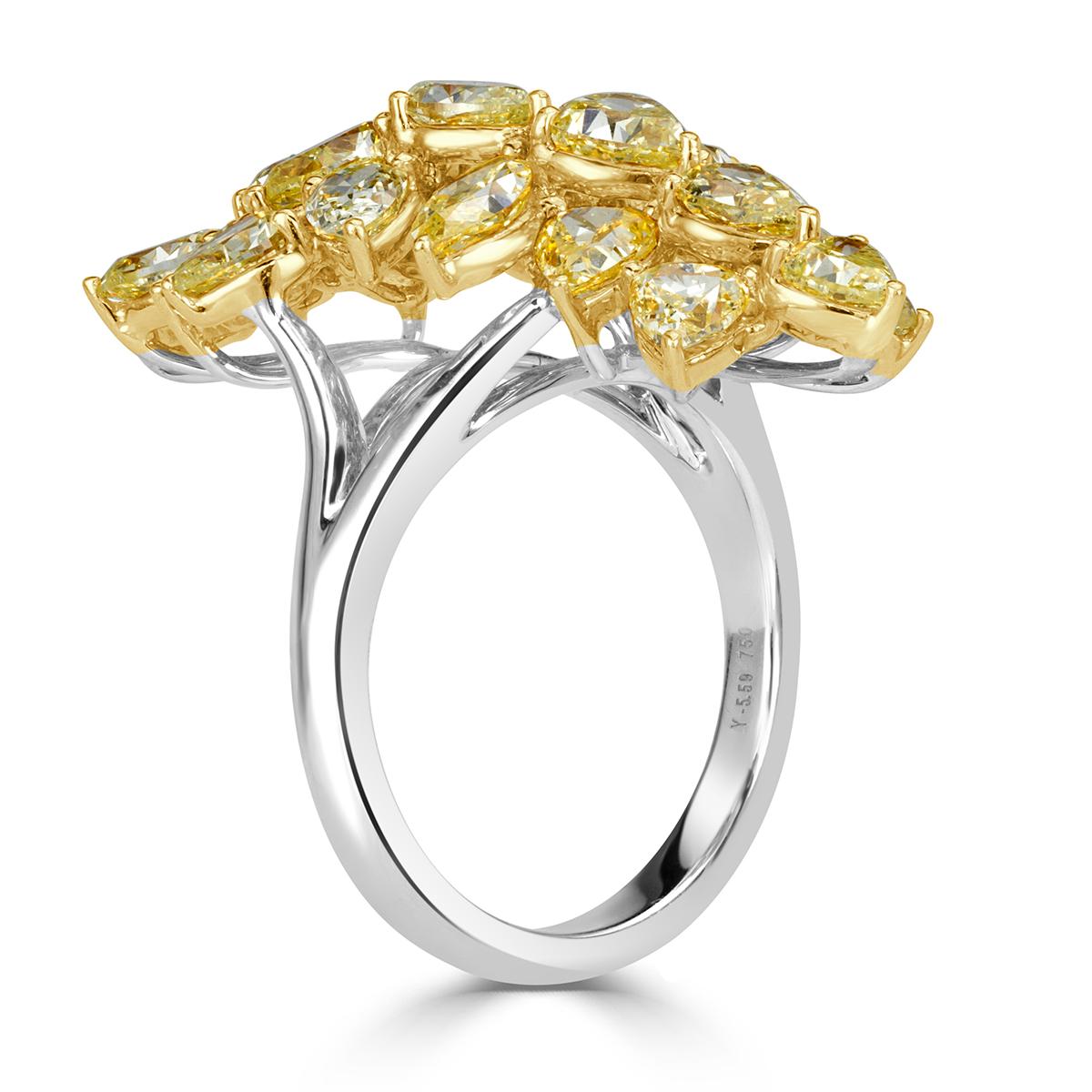 Mark Broumand 5.59 Carat Fancy Yellow Diamond Cluster Ring In New Condition For Sale In Los Angeles, CA