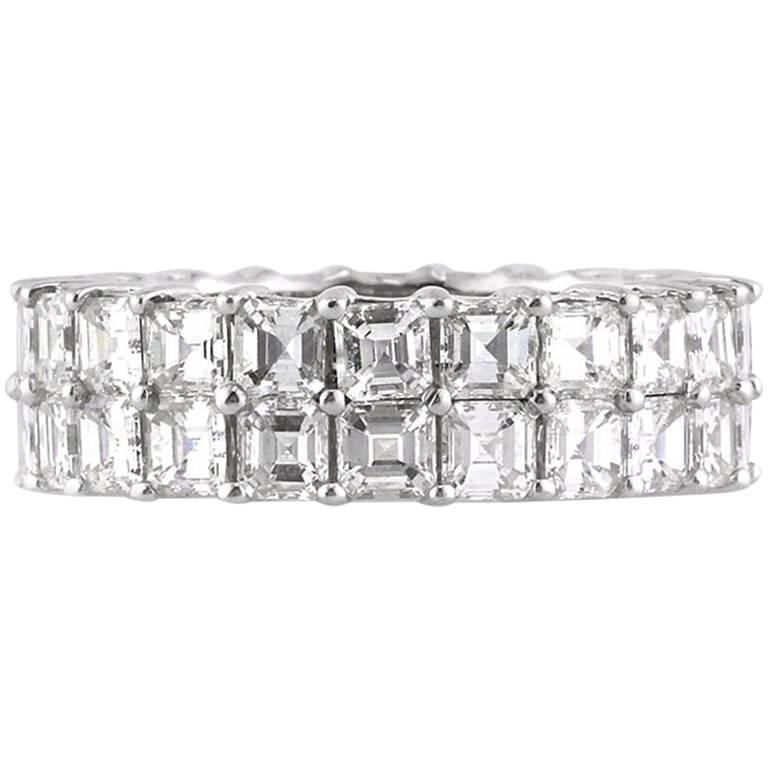 Mark Broumand 5,65 Karat Asscher-Schliff Diamant Zweireihiger Ewigkeitsring im Angebot