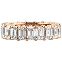 Mark Broumand, bague d'éternité en or rose 18 carats avec diamants taille émeraude de 6,30 carats