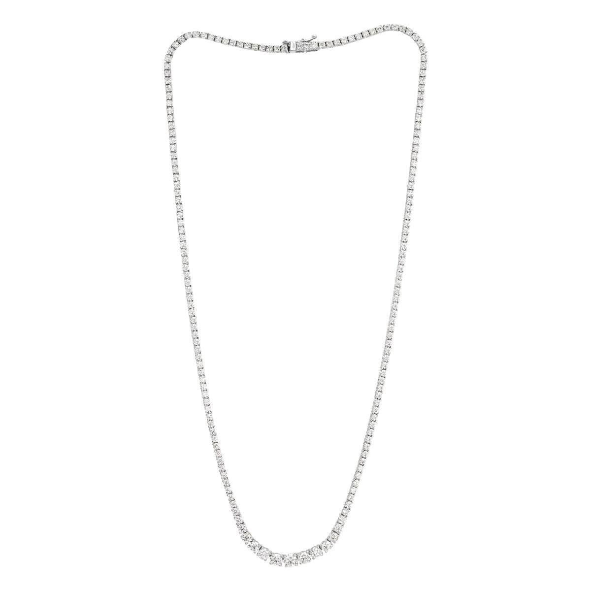 Mark Broumand 6.65 ct Round Brilliant Cut Diamond Tennis Necklace in 18k White For Sale