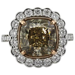 Mark Broumand 7.11ct Fancy Yellowish Brown Cushion Cut Diamond Engagement Ring