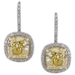 Mark Broumand 8.72 Carat Fancy Yellow Cushion Cut Diamond Earrings