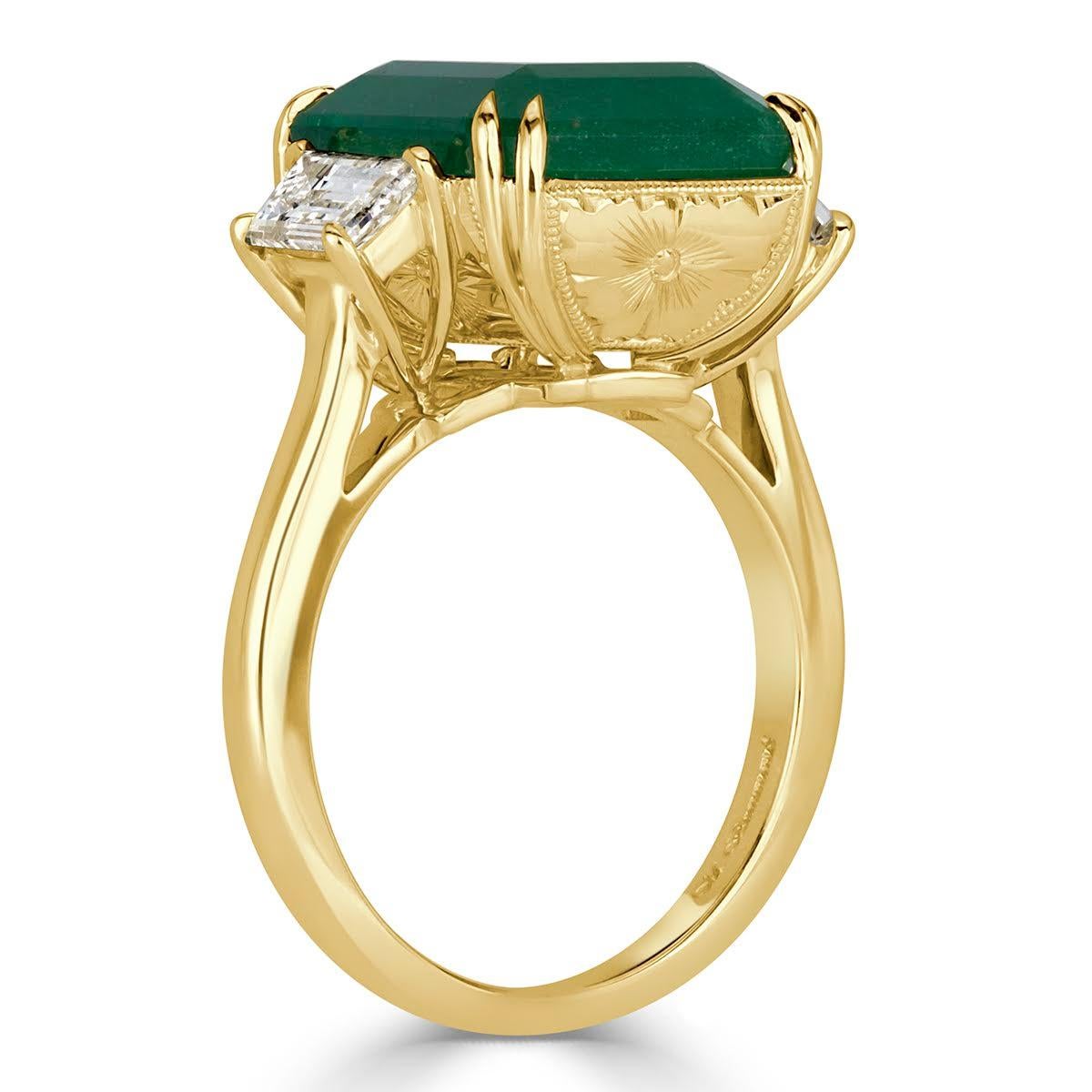Women's or Men's Mark Broumand 8.79 Carat Emerald and Diamond Three-Stone Ring