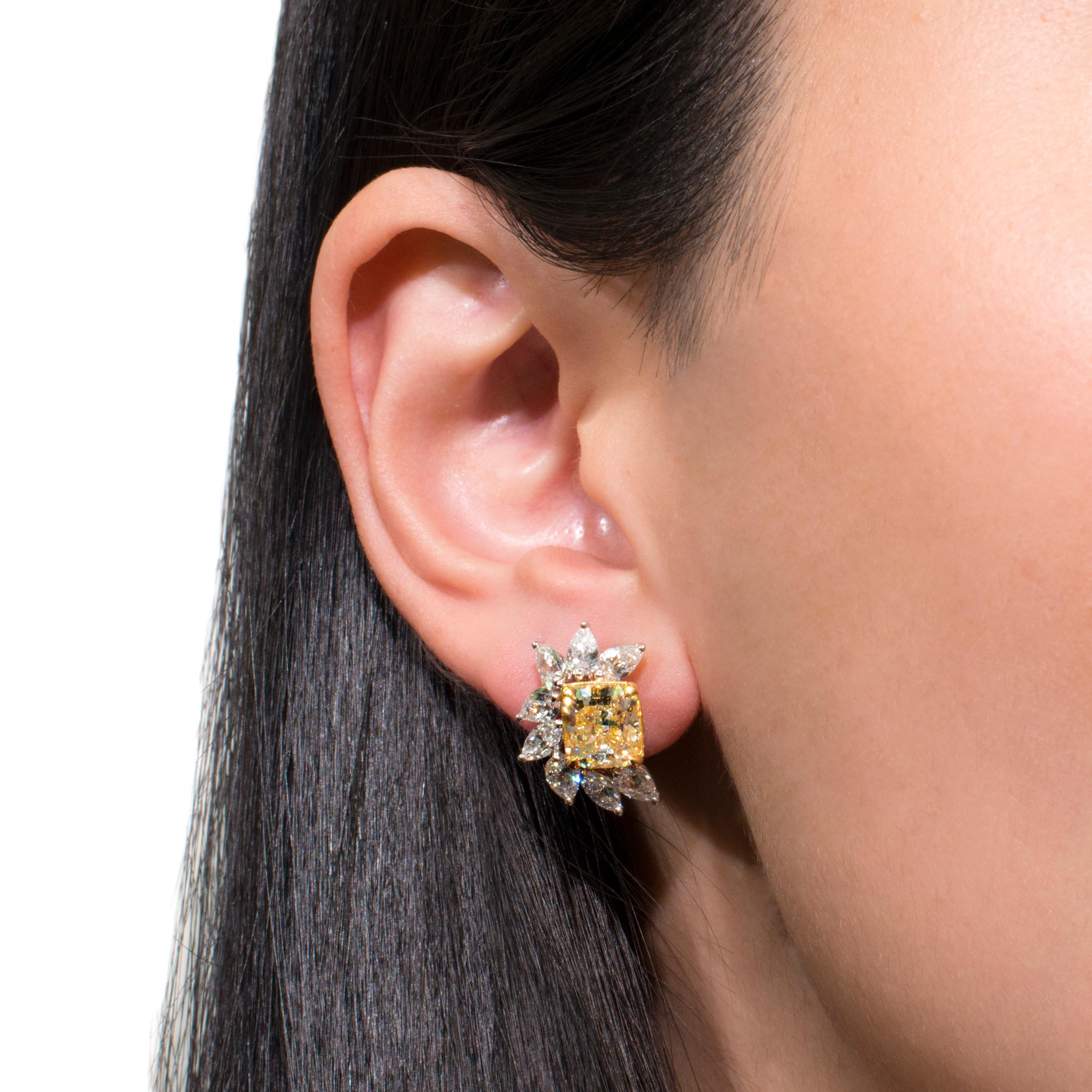Ohrringe von Broumand mit 8,82 Karat gelben Diamanten im Strahlen- und Marquise-Schliff im Zustand „Neu“ im Angebot in Los Angeles, CA