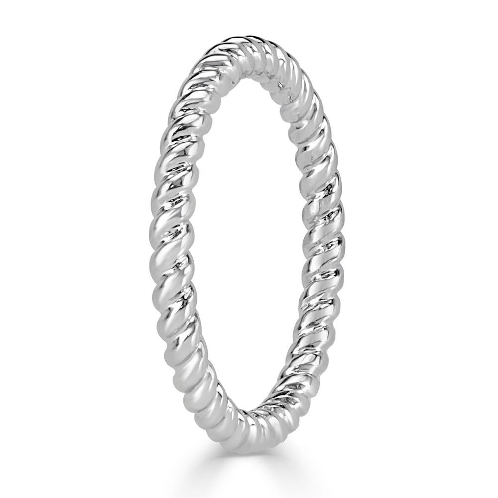 This beautiful platinum band is subtle and unique. Created with a twisted rope design, it is a great addition to any ring stack. It pairs wonderfully with engagement rings and has enough presence as stand-alone piece.  