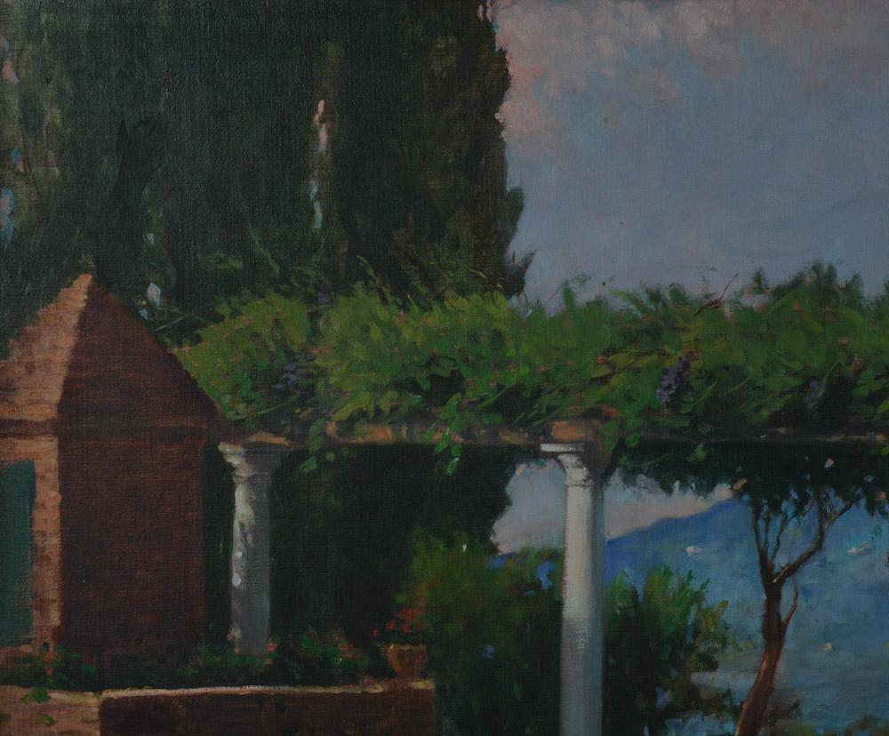Hand-Painted Mark Bullen -- Oil on Canvas -- Pergola For Sale