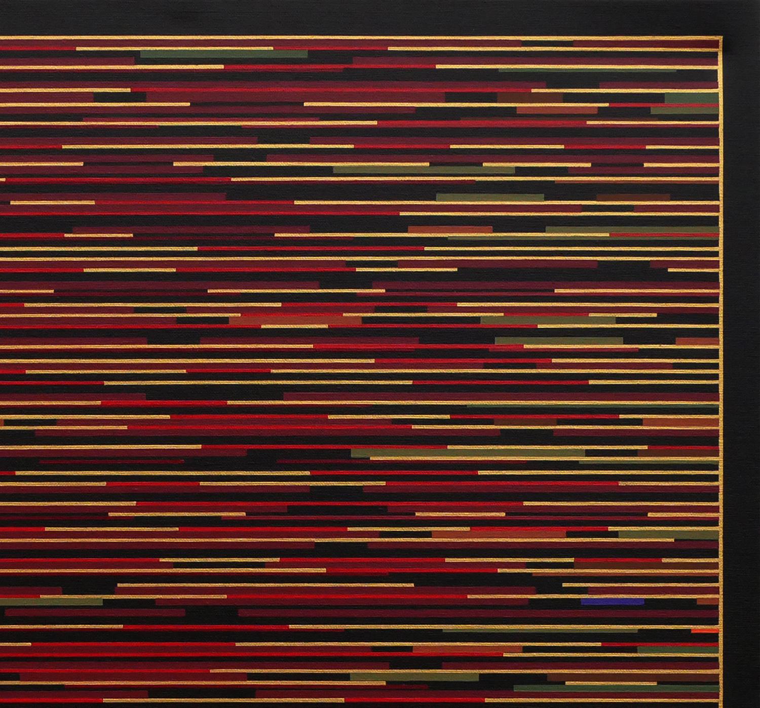VM 8 - Peinture géométrique abstraite à rayures rouges - Noir Abstract Painting par Mark Byckowski