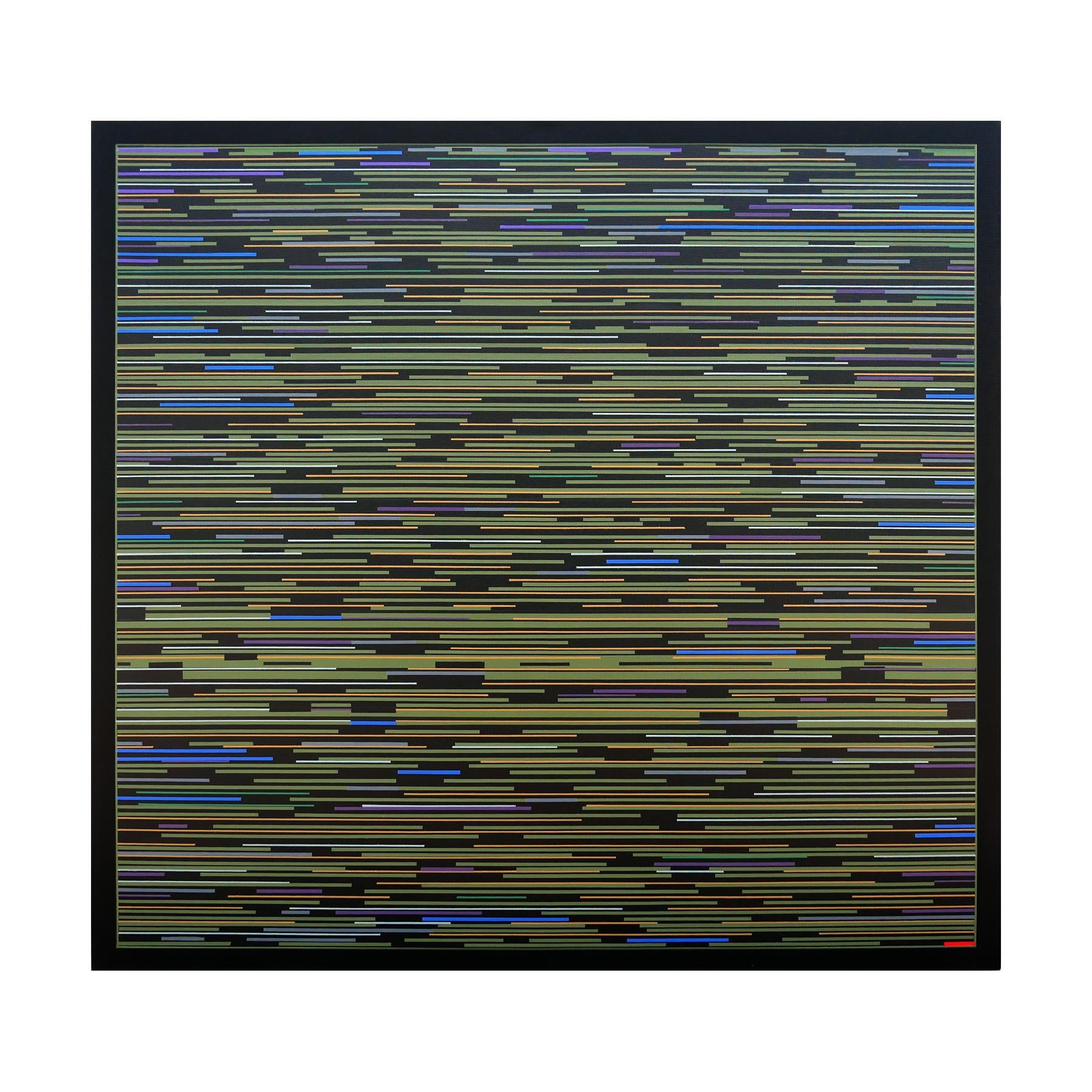 Grün, blau und gelb gestreiftes zeitgenössisches abstraktes Gemälde „VMP 1“ – Painting von Mark Byckowski