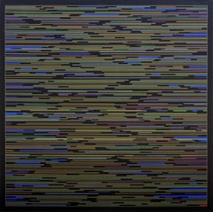 „VMP 2“ Grün, Blau und Gelb gestreiftes abstraktes zeitgenössisches Gemälde