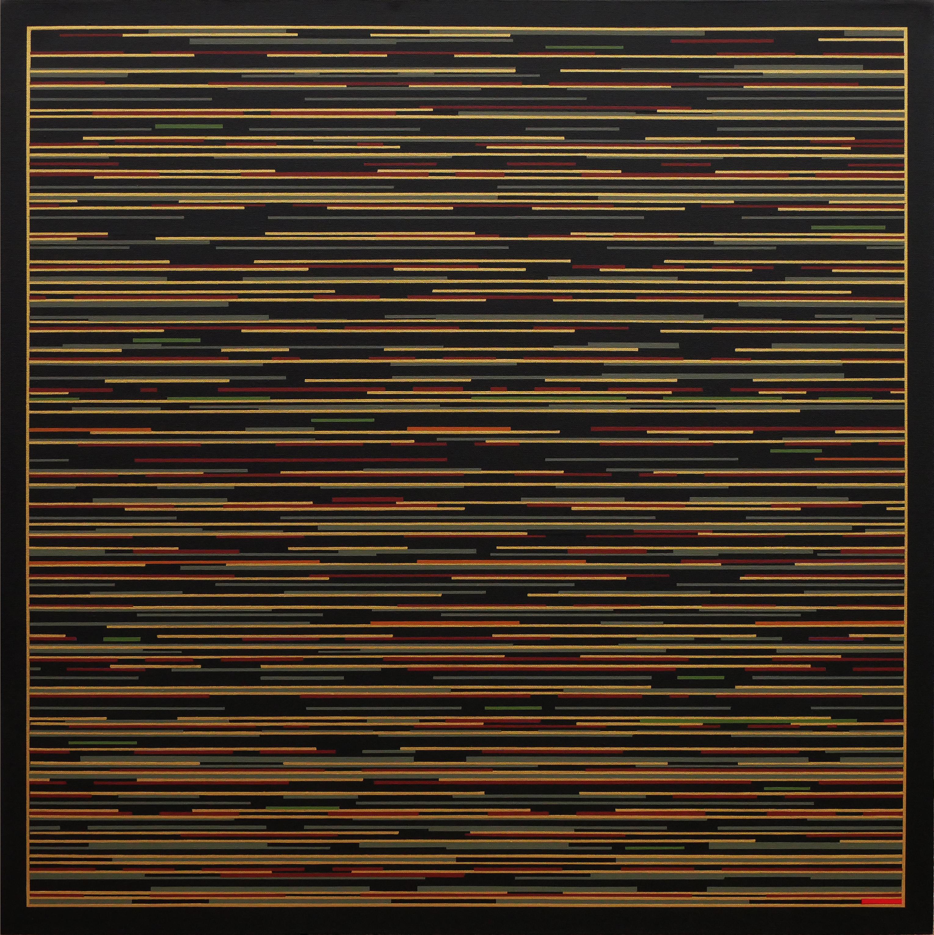 Mark Byckowski Abstract Painting - "VM 1" Yellow and Orange Striped Abstract Geometric Painting