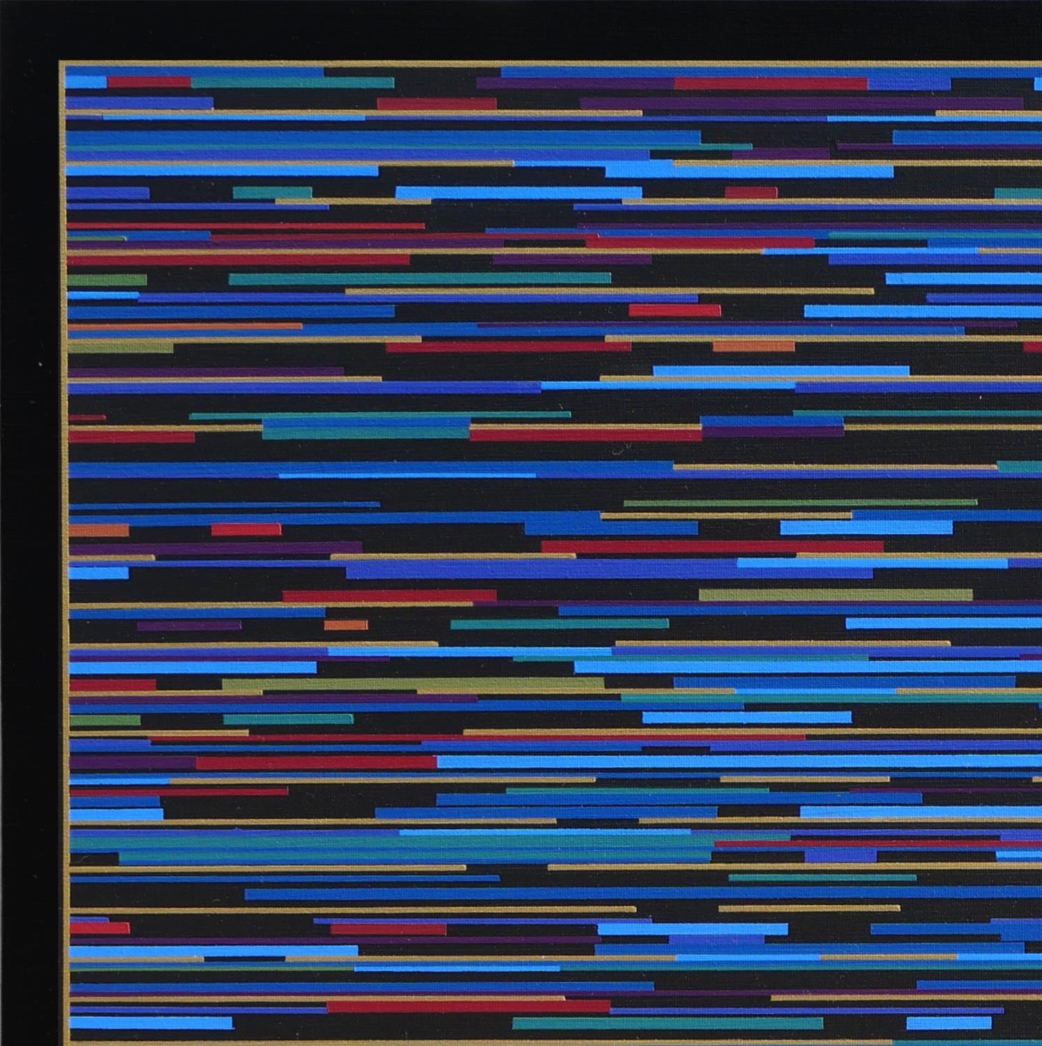 VM 10 Blau gestreiftes, geometrisches, abstraktes Gemlde in Blau (Geometrische Abstraktion), Painting, von Mark Byckowski