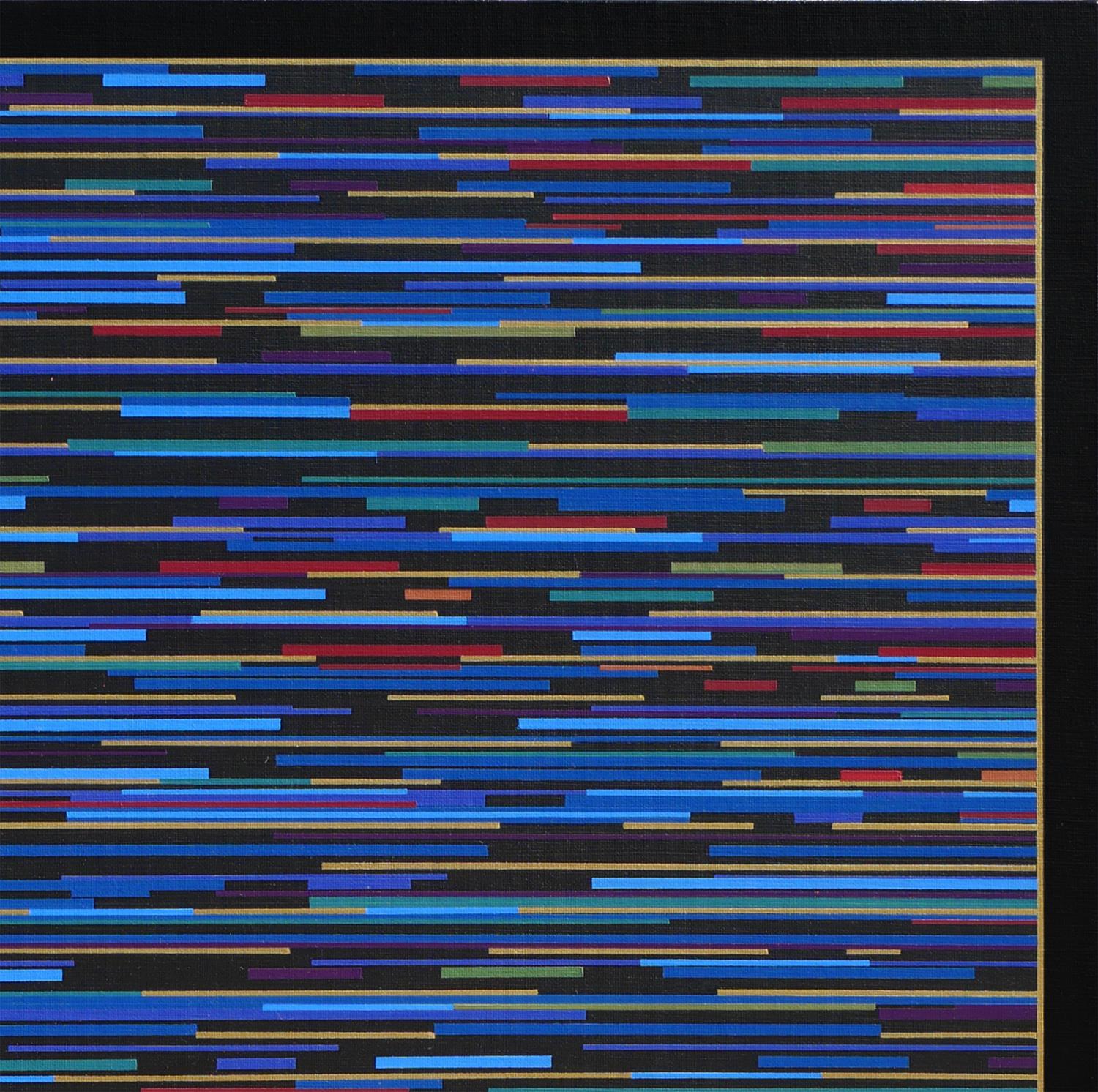 VM 10 Blau gestreiftes, geometrisches, abstraktes Gemlde in Blau (Schwarz), Abstract Painting, von Mark Byckowski