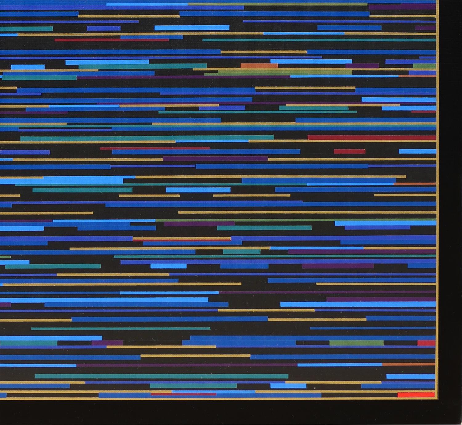 VM 10 Blau gestreiftes, geometrisches, abstraktes Gemlde in Blau im Angebot 2