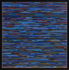 VM 10 - Peinture abstraite gomtrique  rayures bleues