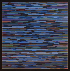 "VM 11" Blue-Toned Striped Geometric Abstract Painting