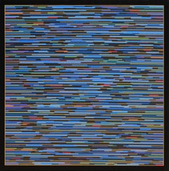 "VM 12" Blue-Toned Striped Geometric Abstract Painting
