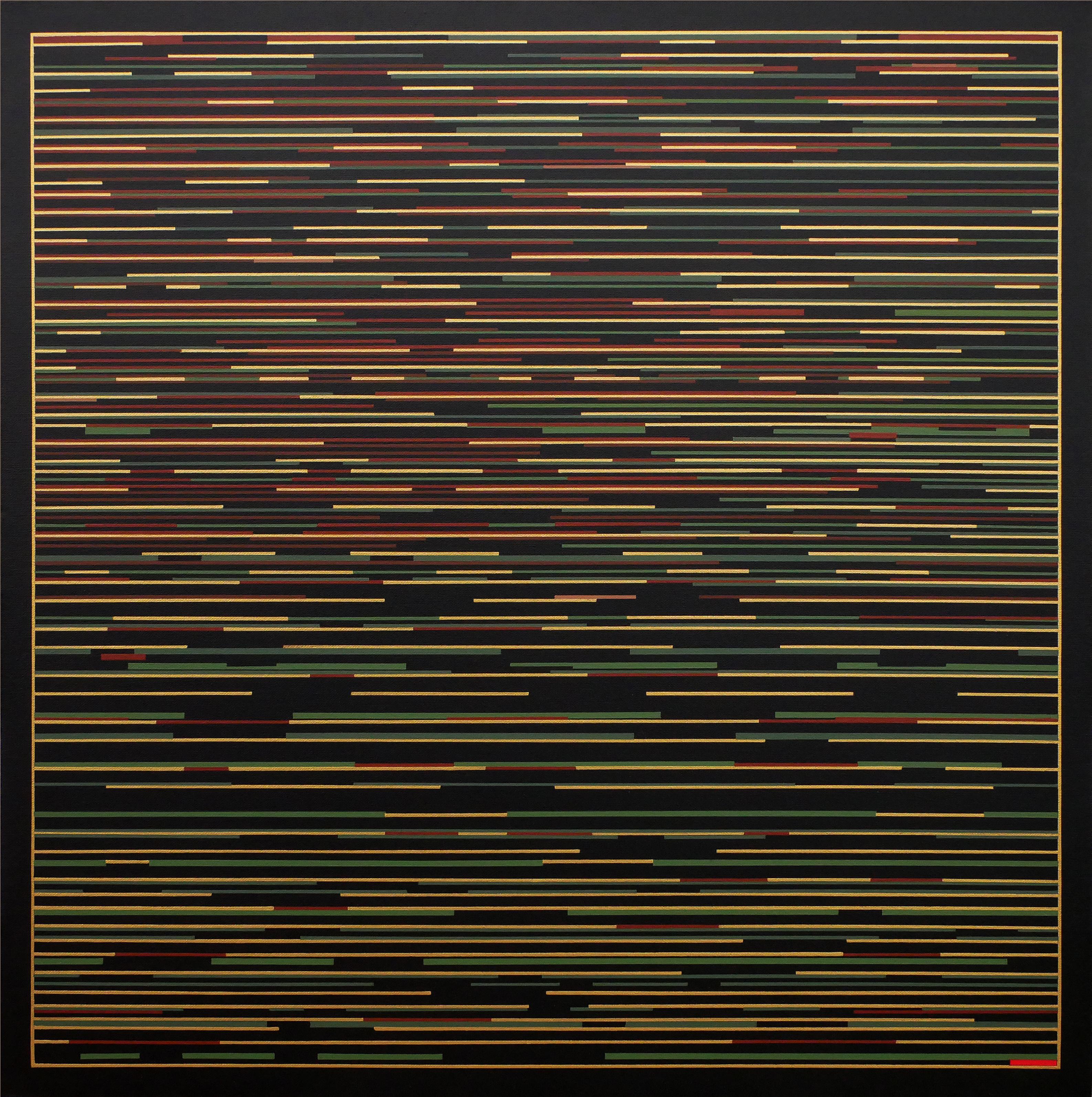 Mark Byckowski Abstract Painting – „VM 3“ Grün und Gelb gestreiftes abstraktes zeitgenössisches Gemälde