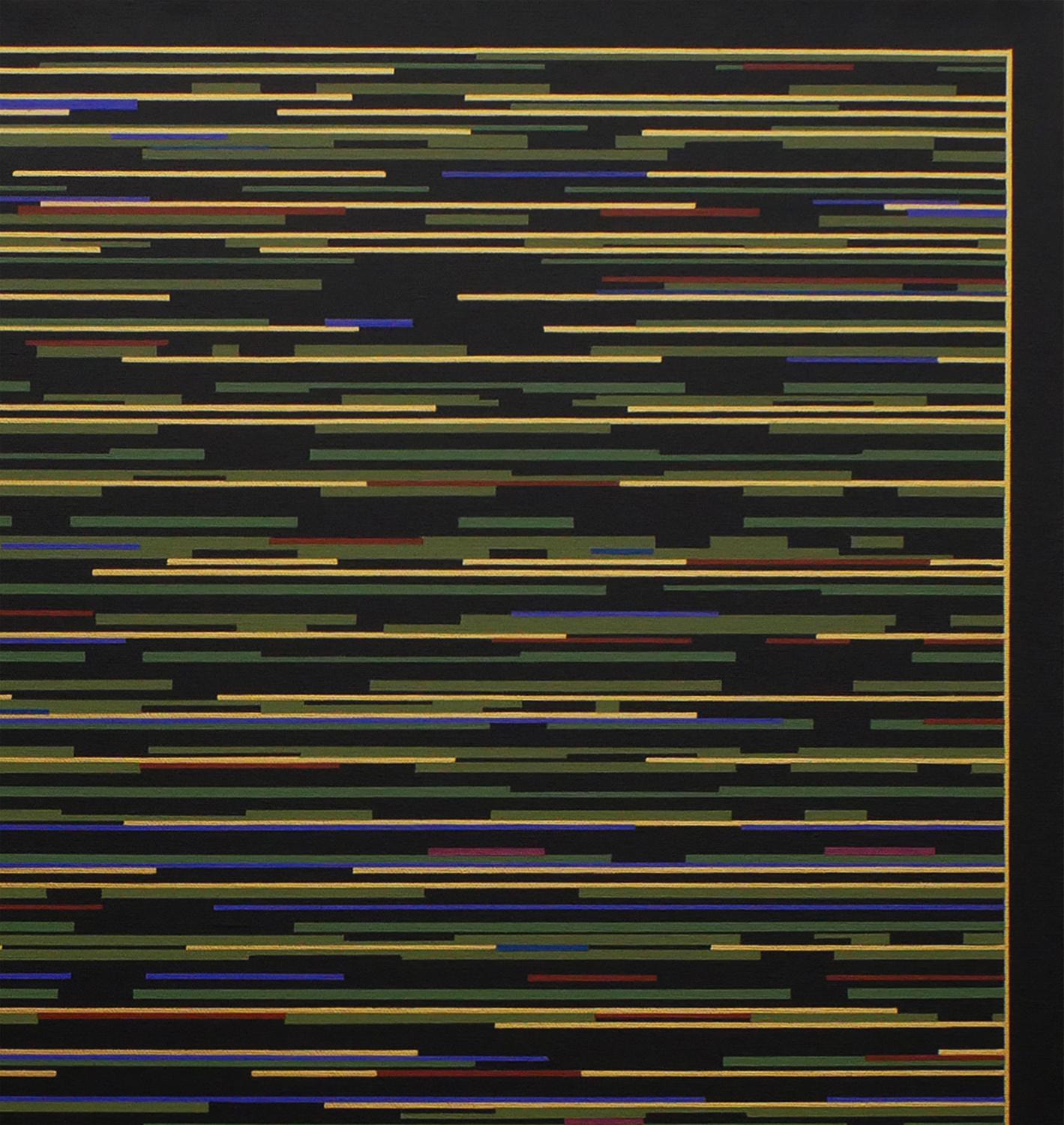 „VM 4“ Grün und Gelb gestreiftes abstraktes zeitgenössisches Gemälde (Schwarz), Abstract Painting, von Mark Byckowski