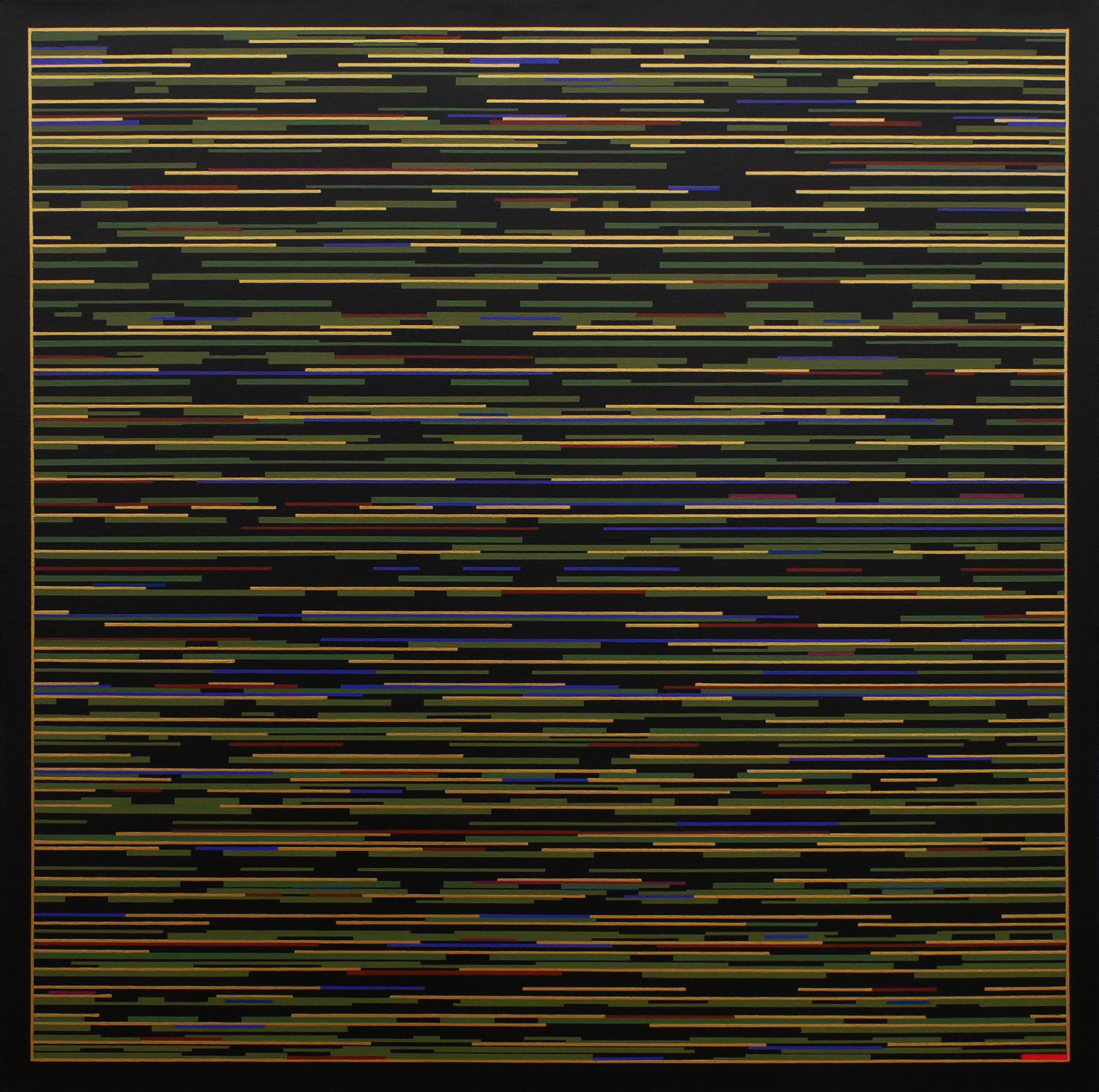 Mark Byckowski Abstract Painting - "VM 4" Green and Yellow Striped Abstract Contemporary Painting
