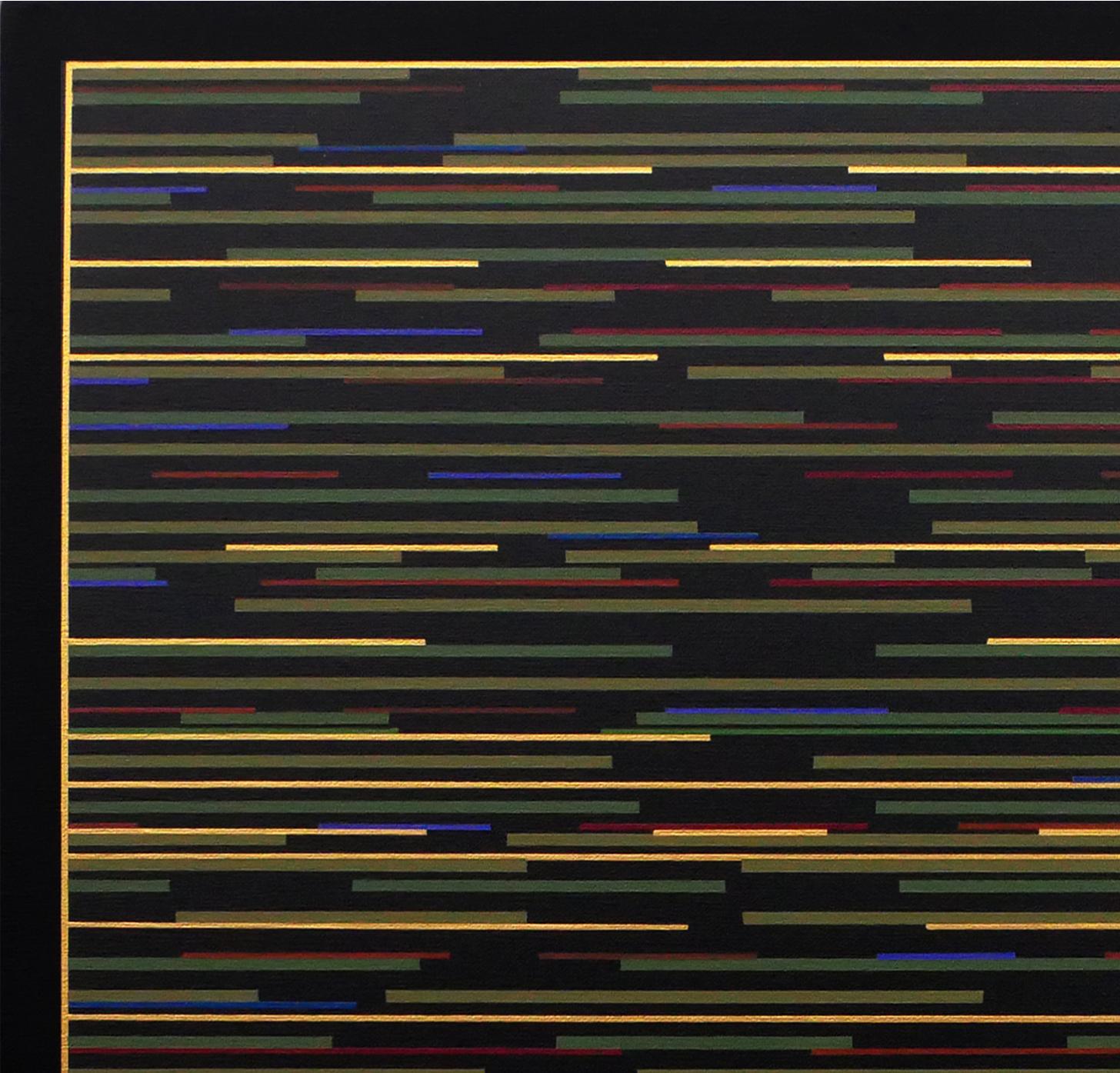 „VM 6“ Grün und Gelb gestreiftes abstraktes zeitgenössisches Gemälde (Geometrische Abstraktion), Painting, von Mark Byckowski