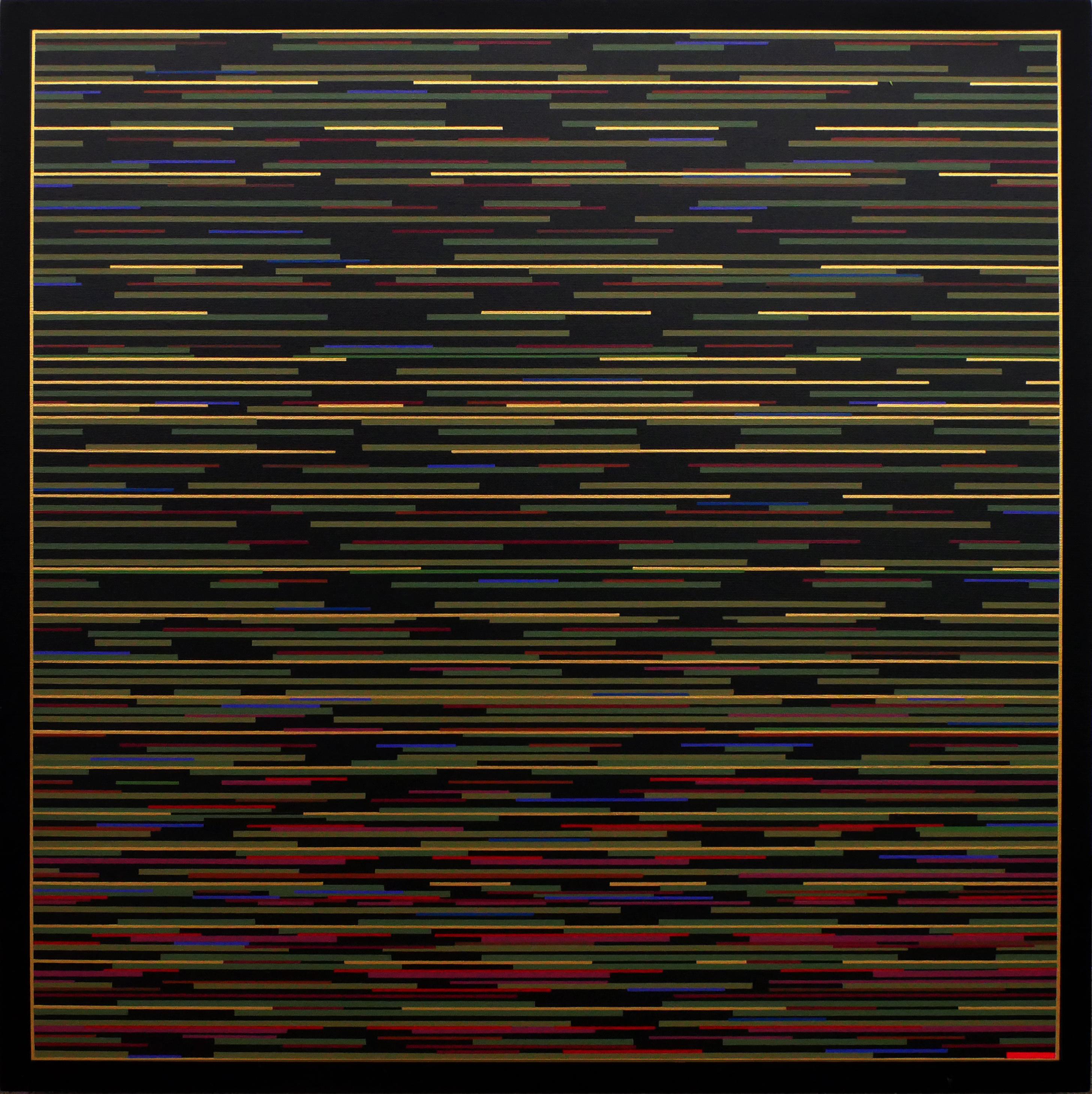 Abstract Painting Mark Byckowski - VM 6 - Peinture abstraite contemporaine à rayures vertes et jaunes