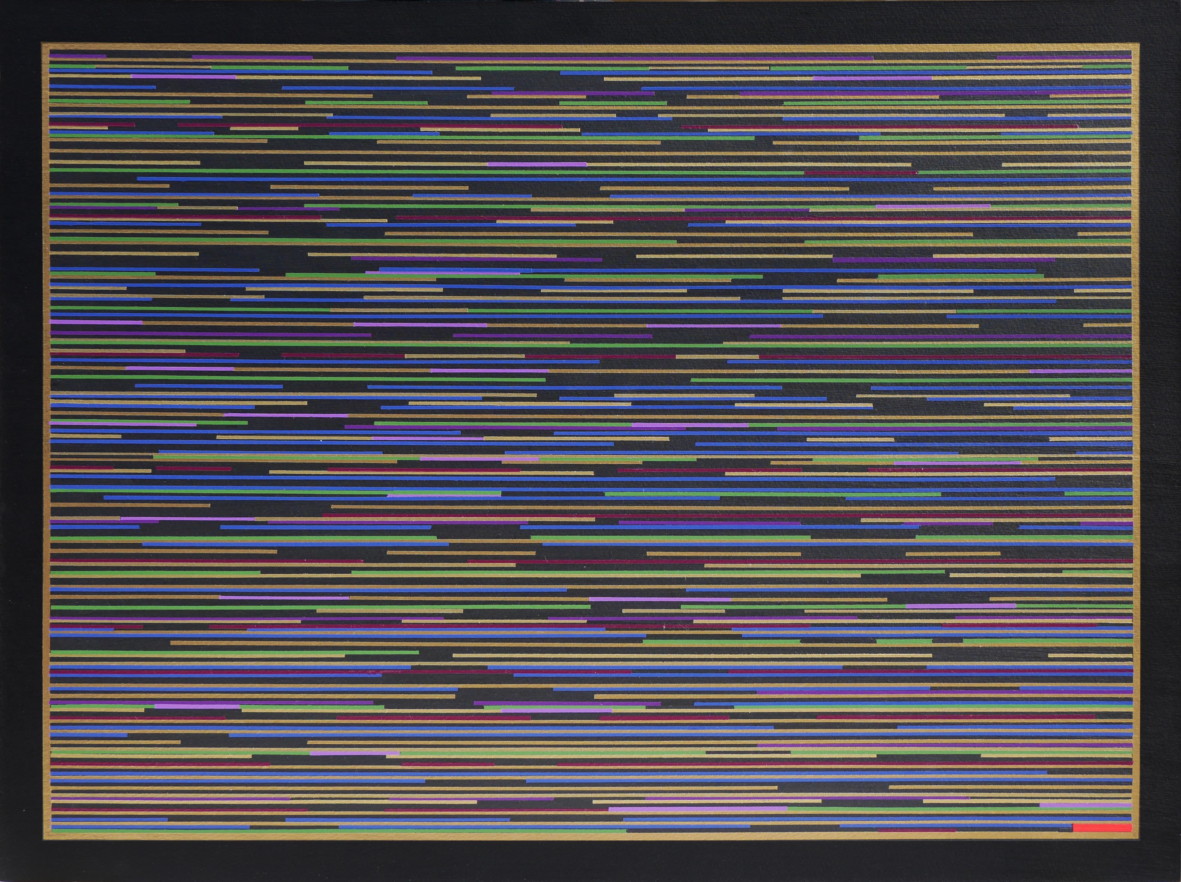 Abstract Painting di Mark Byckowski - "VMP 2" Pittura astratta contemporanea a strisce blu e verdi