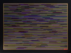 "VMP 5" Pittura astratta contemporanea a strisce viola, verdi e blu